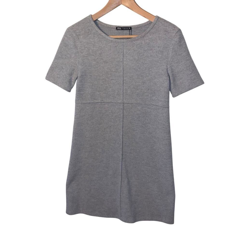 NWT ZARA Basics Grey Shirt Sleeve Mini Dress Extra Soft Size Small - Picture 3 of 8